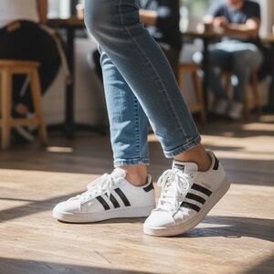 #233 Adidas White Sneakers with Black Accents